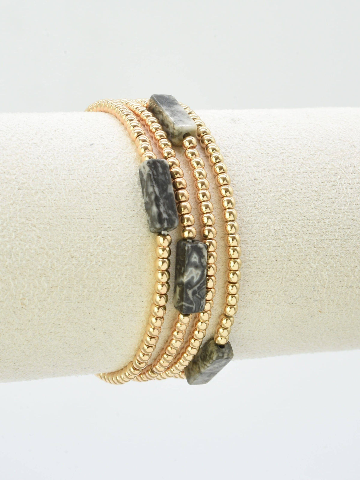 Black & Gold Semi Precious Beaded Bracelet Stack Set of 4