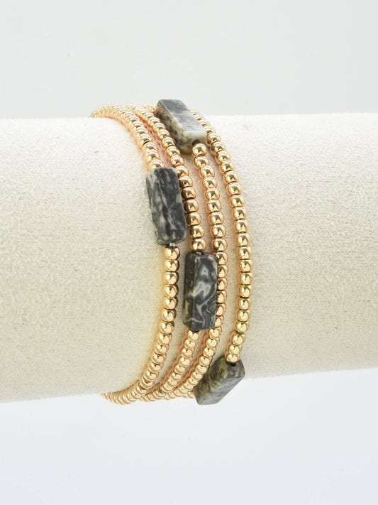 Black & Gold Semi Precious Beaded Bracelet Stack Set of 4