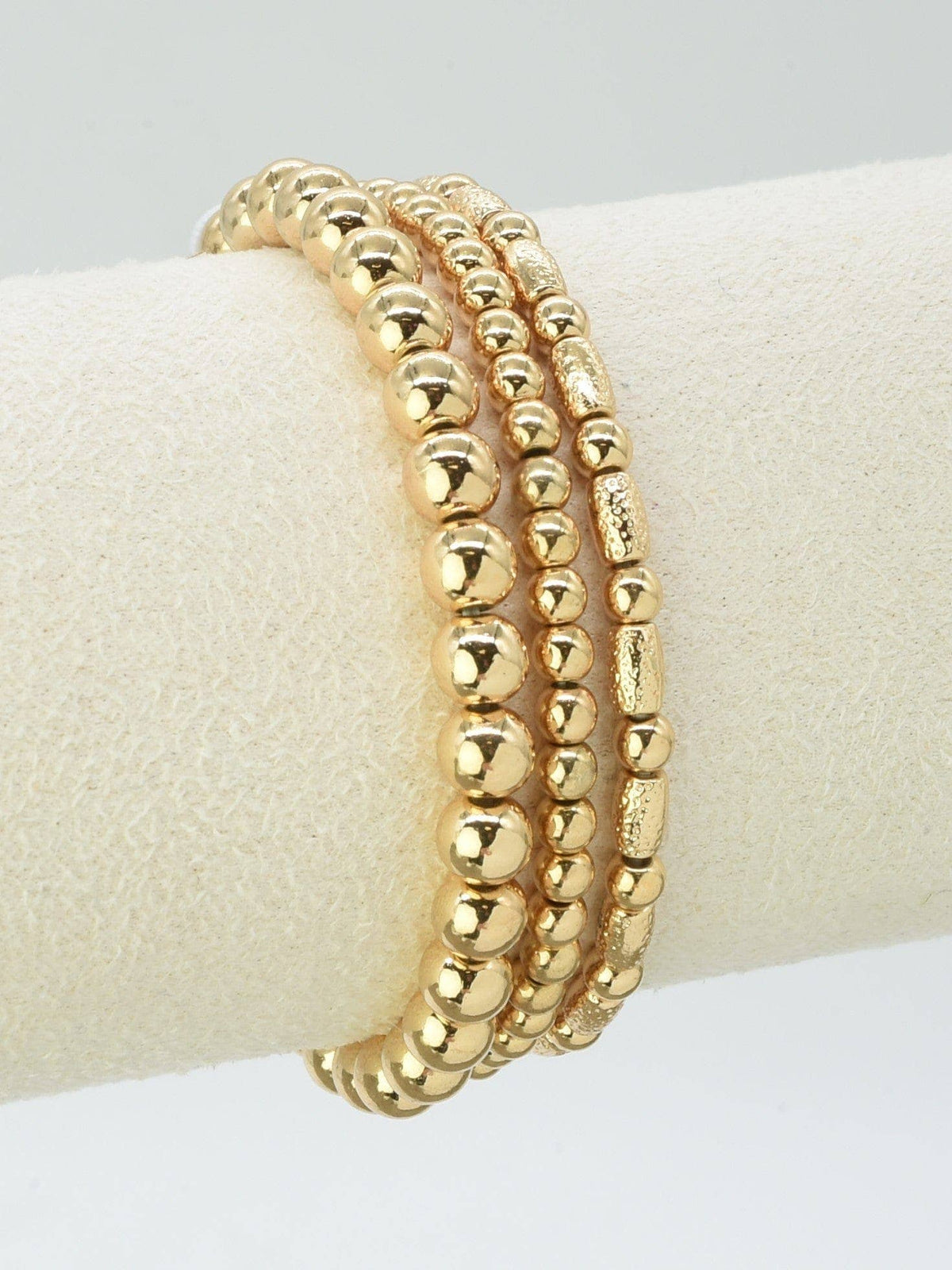 Gold Beaded Stretch Bracelet Stack Set of 3