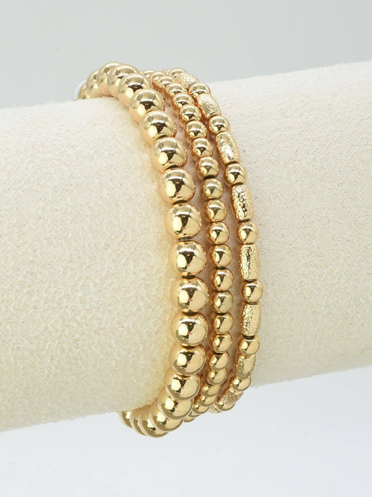 Gold Beaded Stretch Bracelet Stack Set of 3