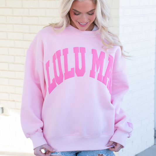 Lulu Mac Light Pink Pink Puff Logo Oversized Sweatshirt Medium