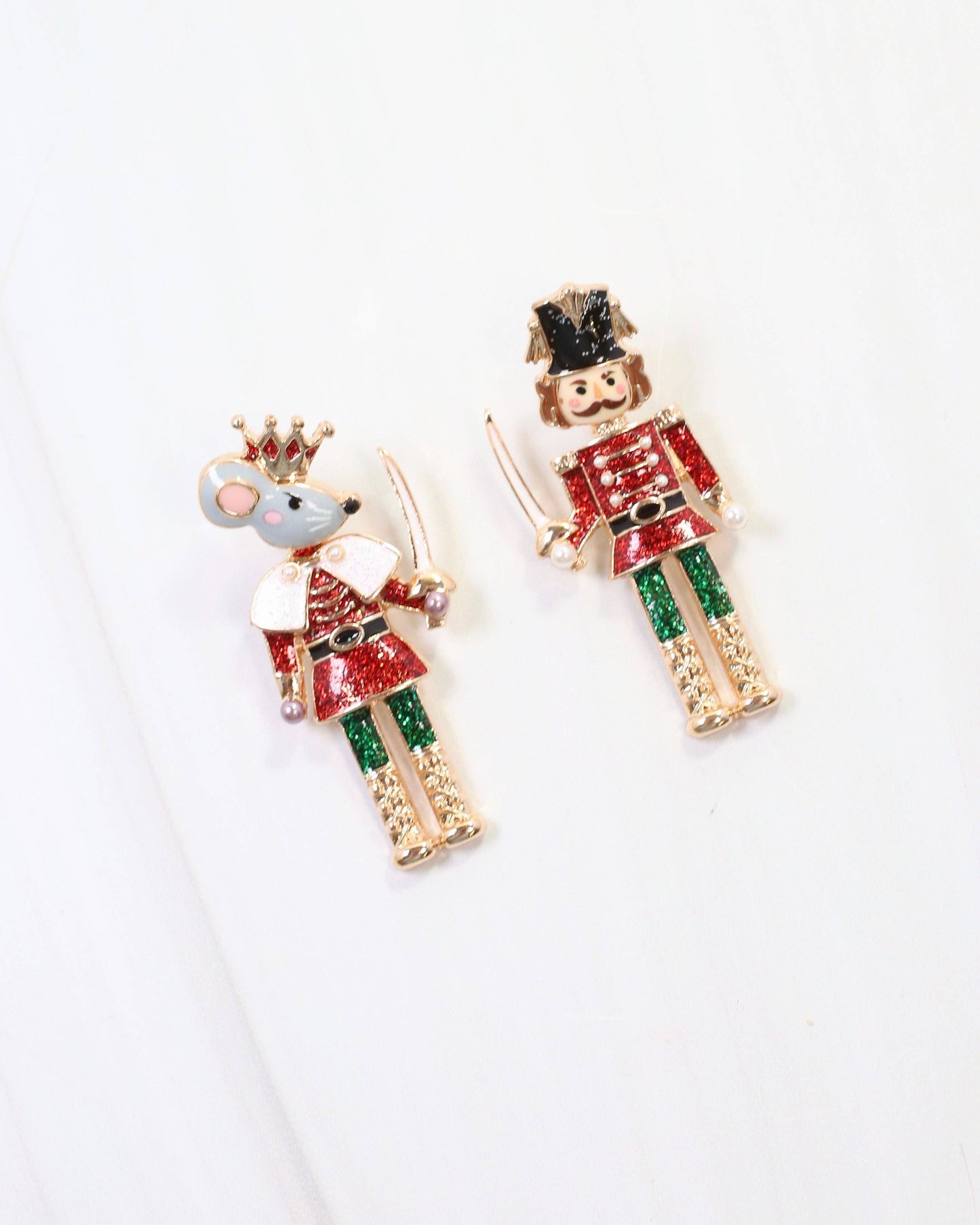 Caroline Hill Nutcracker King Earrings Red Glitter Enamel Christmas