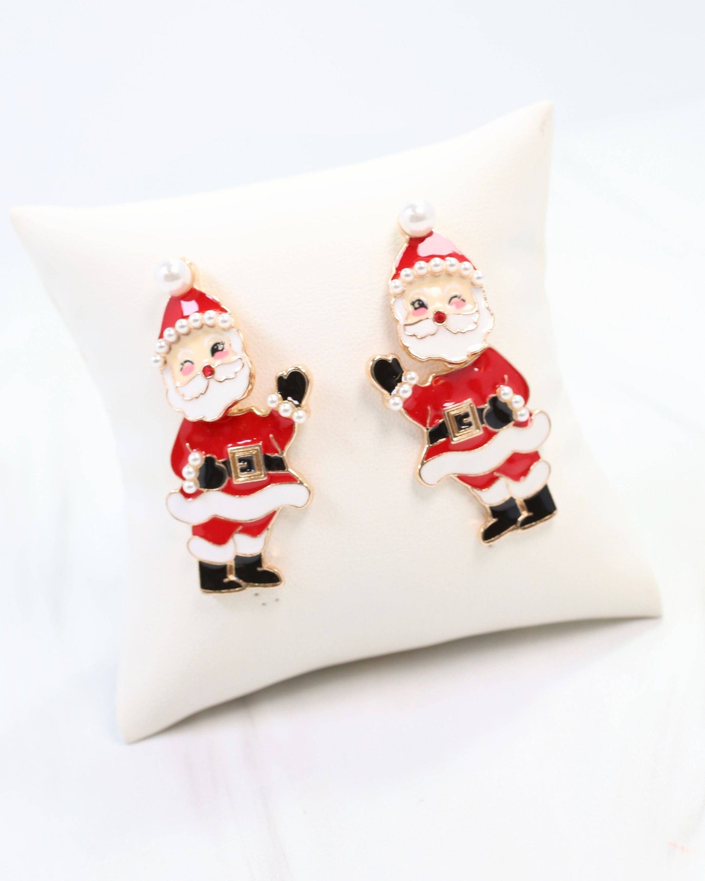 Caroline Hill Jingling Santa Dangle Earrings Red Enamel Christmas