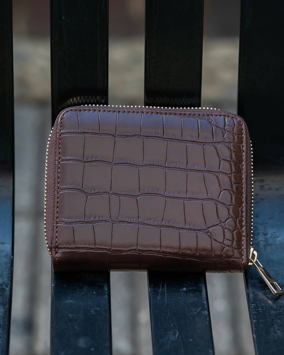 Caroline Hill Blakely Chocolate Croc Embossed Wallet