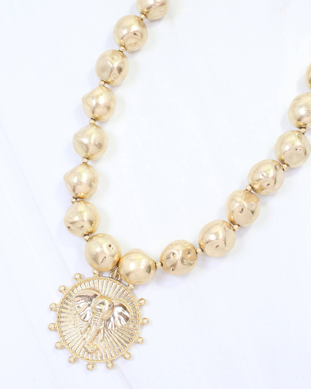 Caroline Hill Carmen Worn Gold Beaded Coin Pendant Necklace