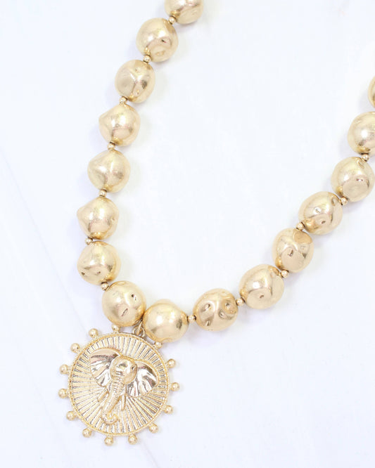 Caroline Hill Carmen Worn Gold Beaded Coin Pendant Necklace