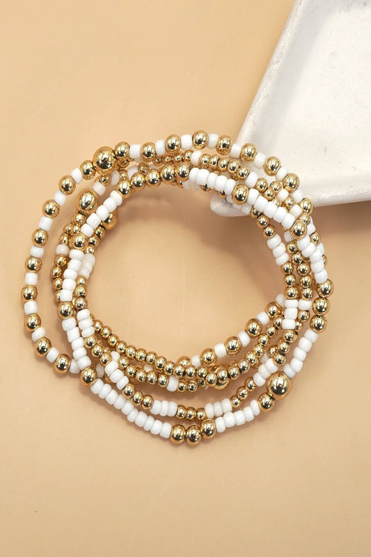 MULTI LAYER BALL CHAIN BEADED BRACELET | OFF WHITE