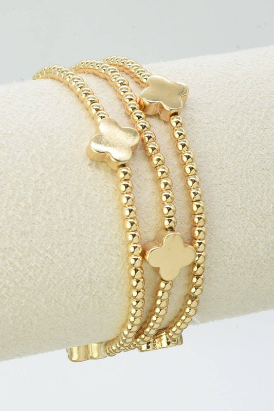 Gold Clover Beaded Stretch Bracelet Stack Set of 3