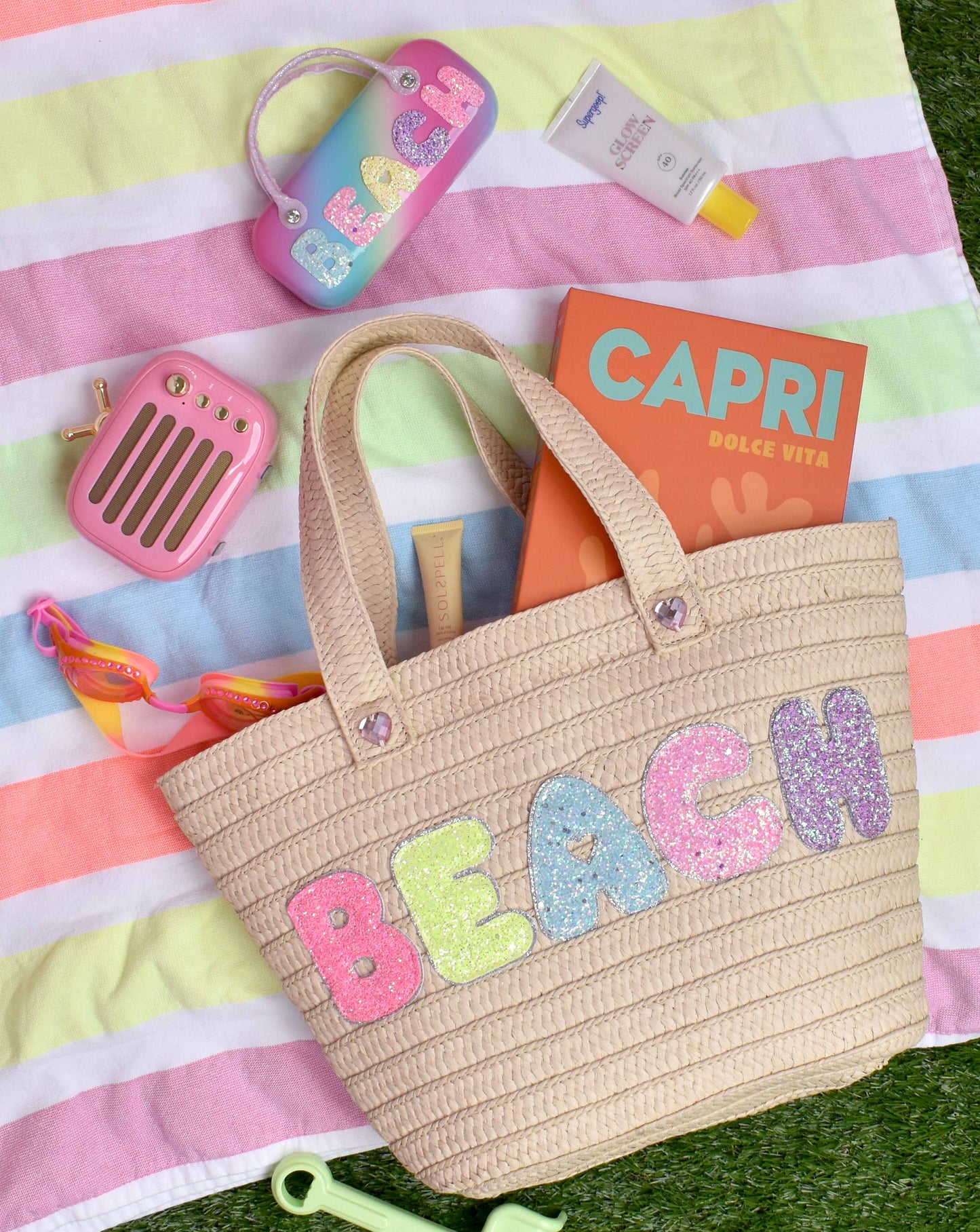 'Beach' Straw Tote Bag