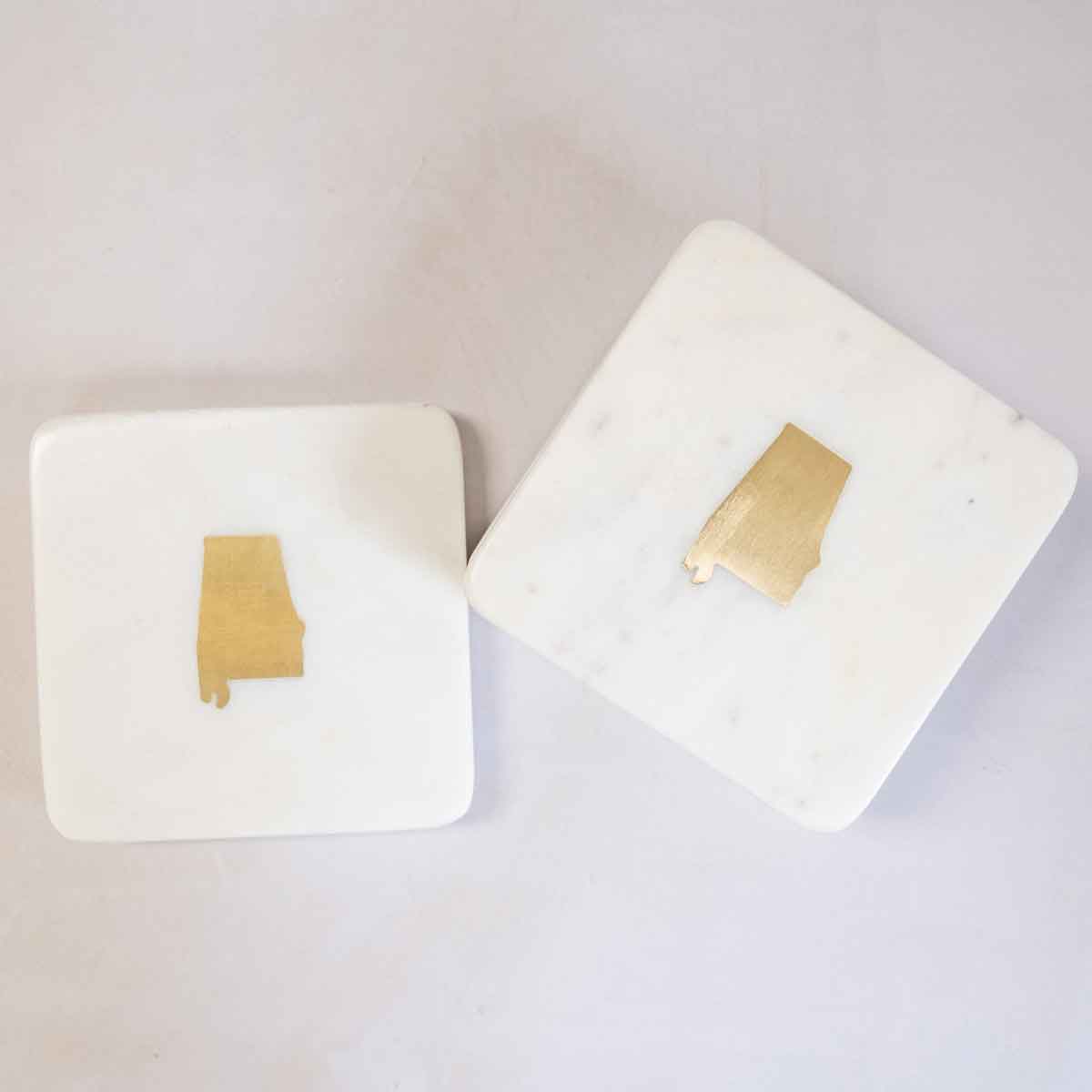 Alabama Marble Coasters   White/Brass   4x4 Set of 4