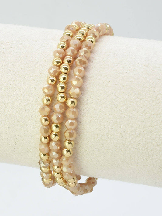 Coffee Brown Glass Beaded Stretch Bracelet Stack Set of 3