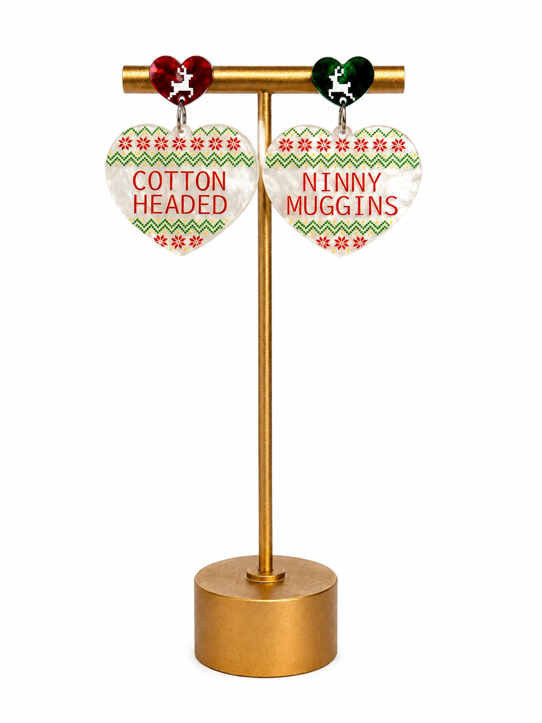 Cotton Headed Ninny Muggins Christmas Heart Earrings Elf Inspired
