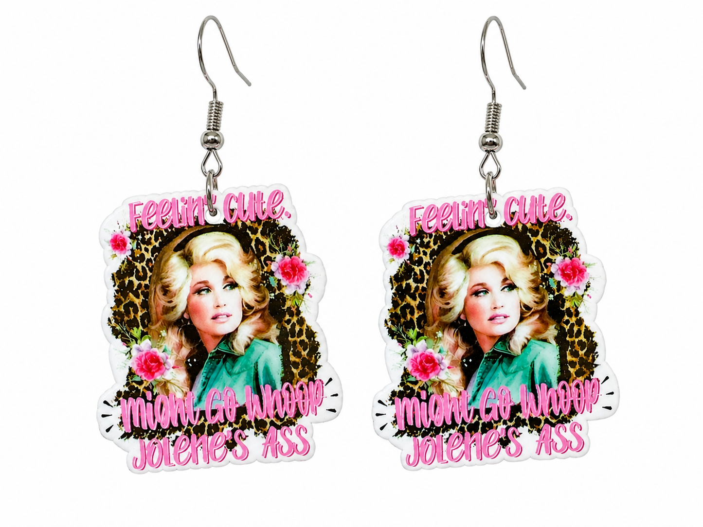 Dolly Parton Jolene Leopard Print Country Dangle Earrings