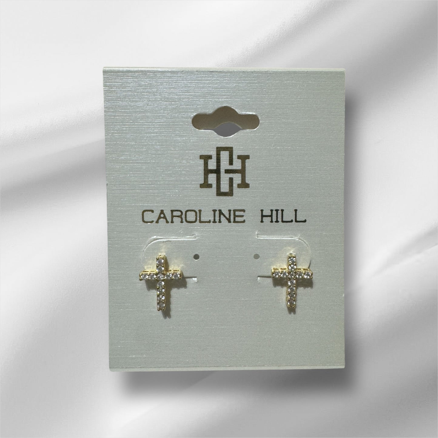 Rhinestone Studded Cross Earrings - Gold