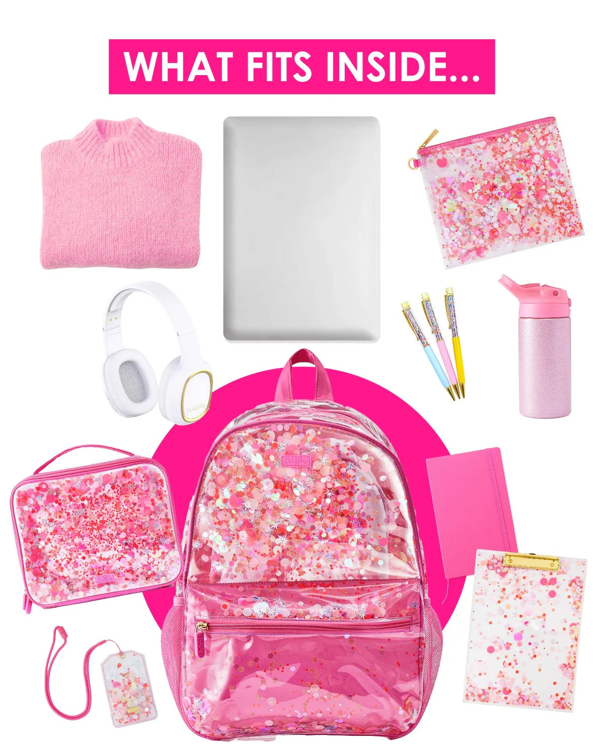 Packed Party Sweet Tart Pink Clear Confetti Backpack