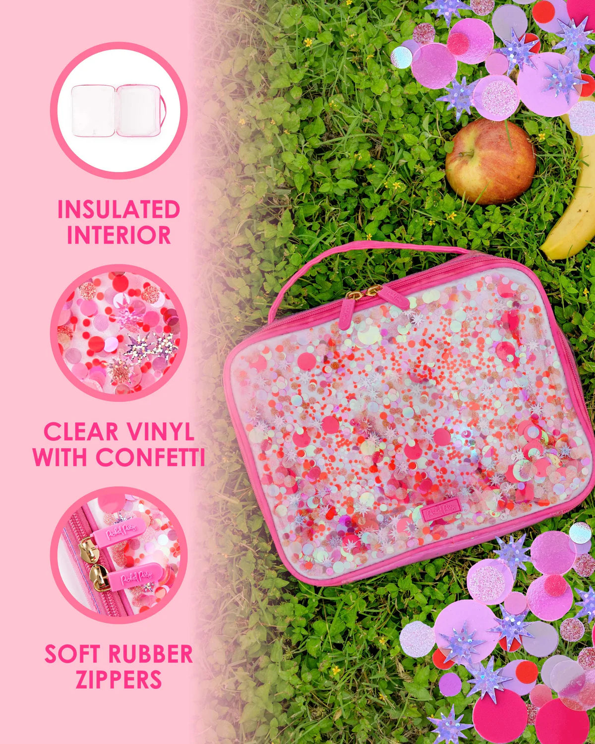 Packed Party Sweet Tart Pink Clear Confetti Insulated Lunch Box