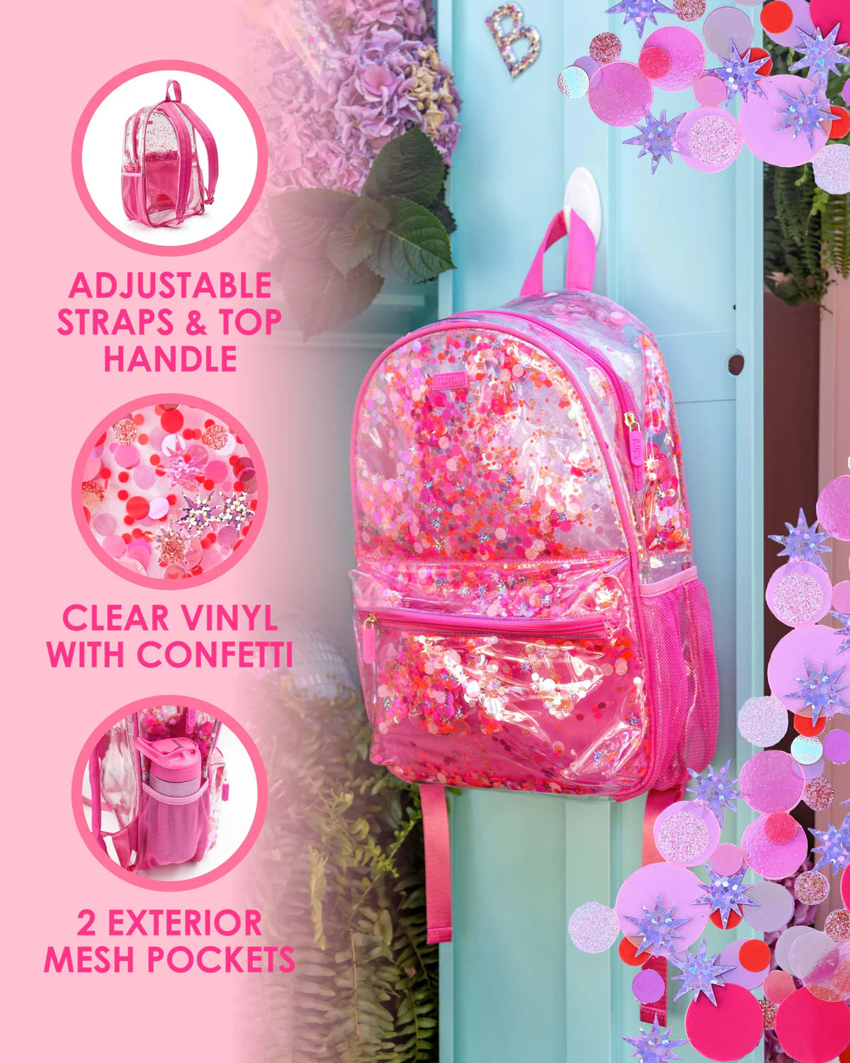 Packed Party Sweet Tart Pink Clear Confetti Backpack