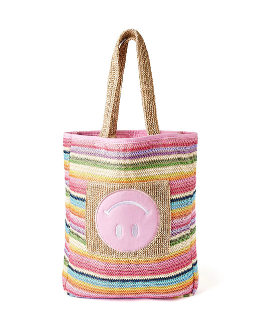 Packed Party Bring on the Fun Smiley Woven Rainbow Tote Bag