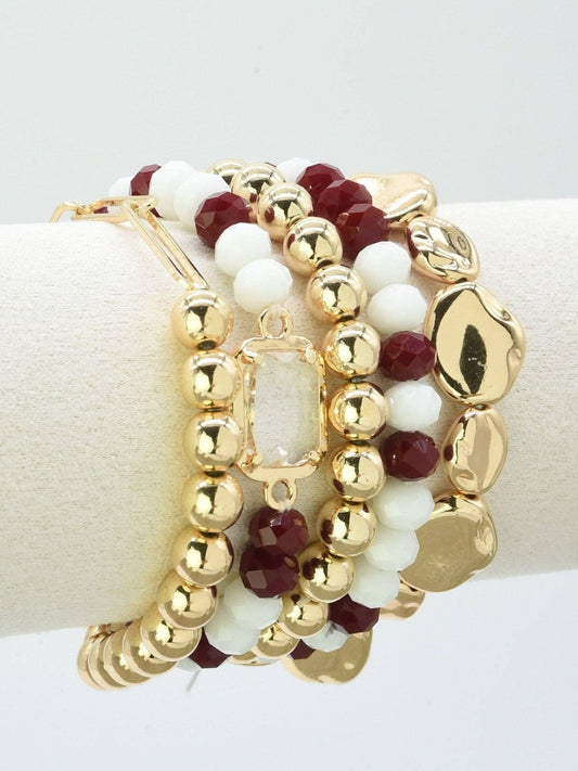 Crimson White & Gold Game Day Beaded Bracelet Stack Set of 5