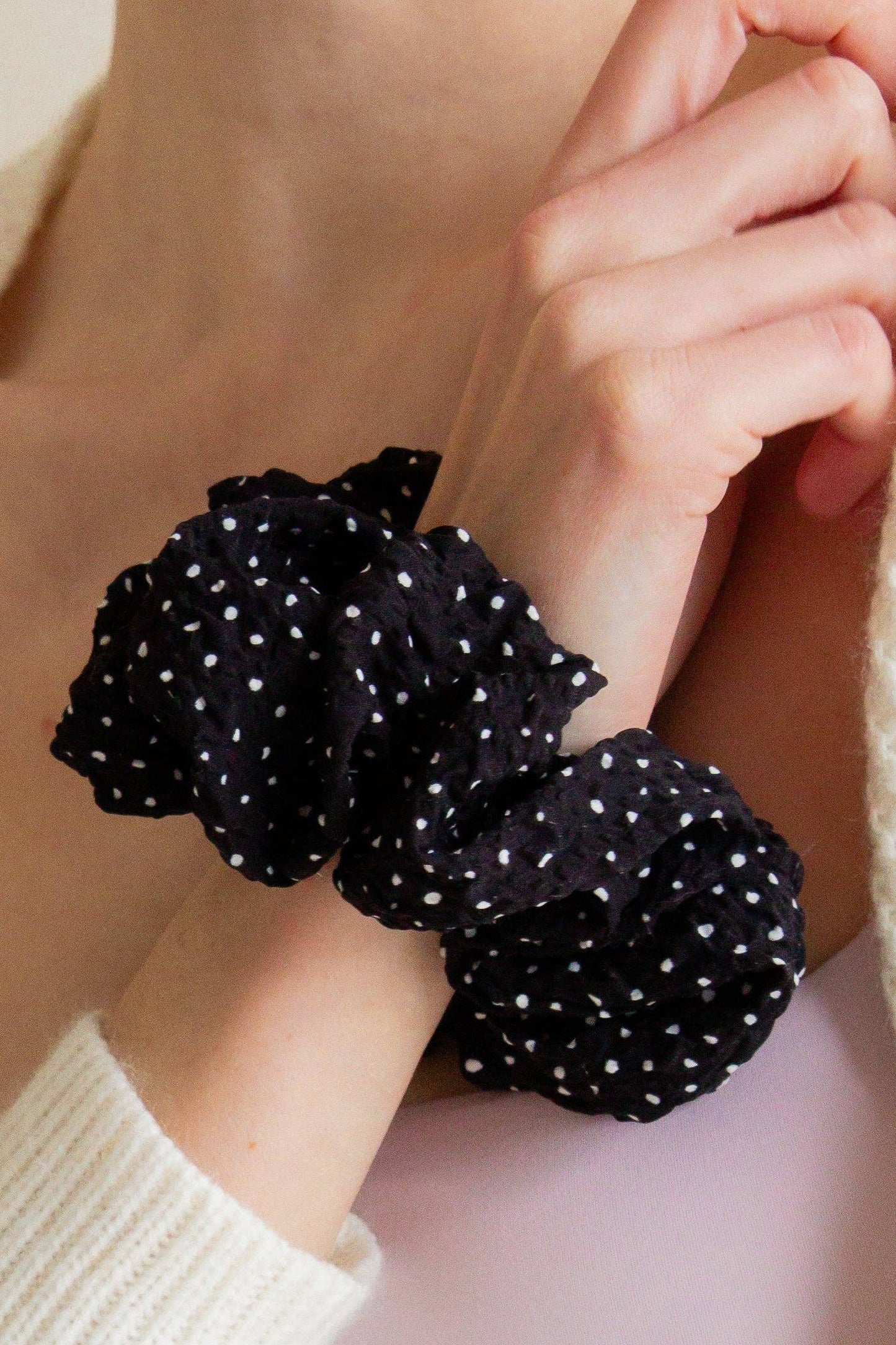 Andi Black & White Polka Dot Jumbo Hair Scrunchie