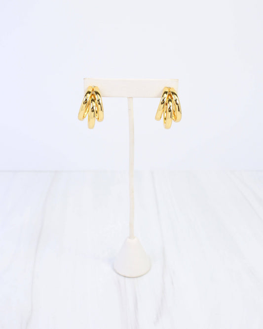 Caroline Hill Binghampton Triple Hoop Worn Gold Earrings