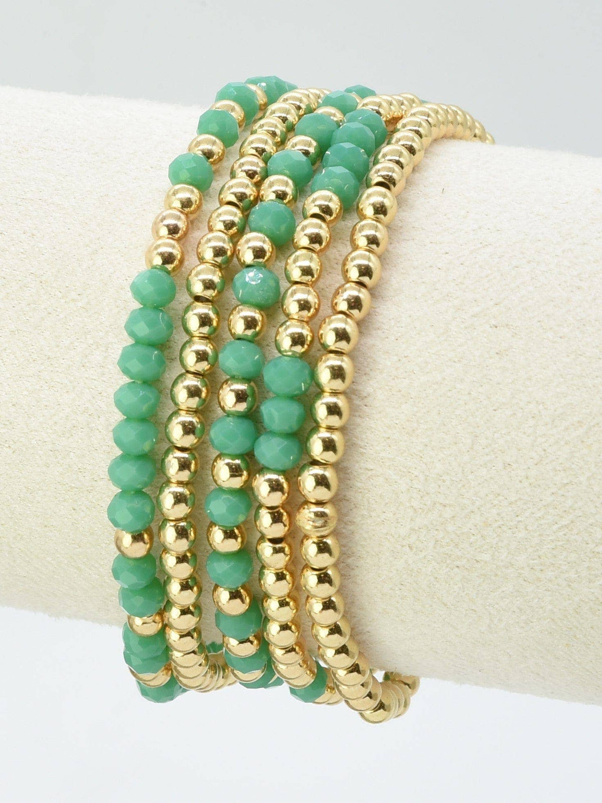 Turquoise & Gold Glass Beaded Stretch Bracelet Stack Set of 5