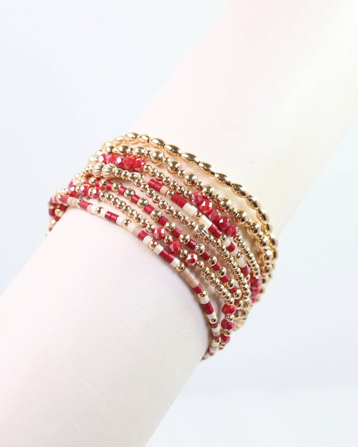 Caroline Hill Gabriela Garnet & Gold Beaded Bracelet Stack Set of 8