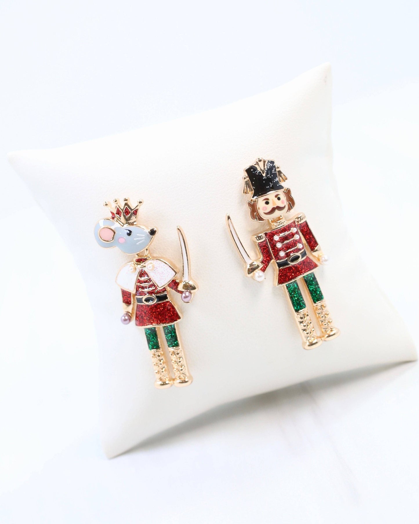 Caroline Hill Nutcracker King Earrings Red Glitter Enamel Christmas