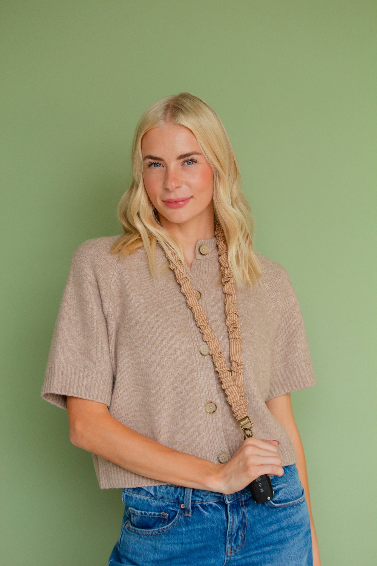Andi Coffee Striped Scrunchie Lanyard Brown Neutral