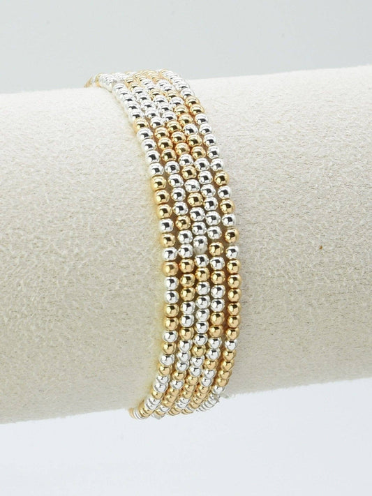 Gold & Silver Mixed Metal Beaded Stretch Bracelet Stack Set of 5