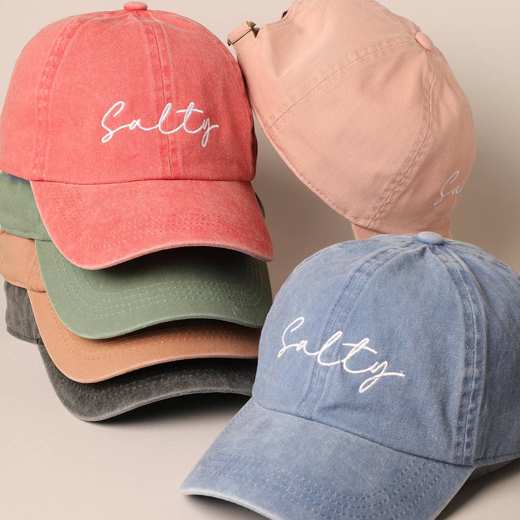 Salty Lettering Embroidery Baseball Cap- Hot Pink