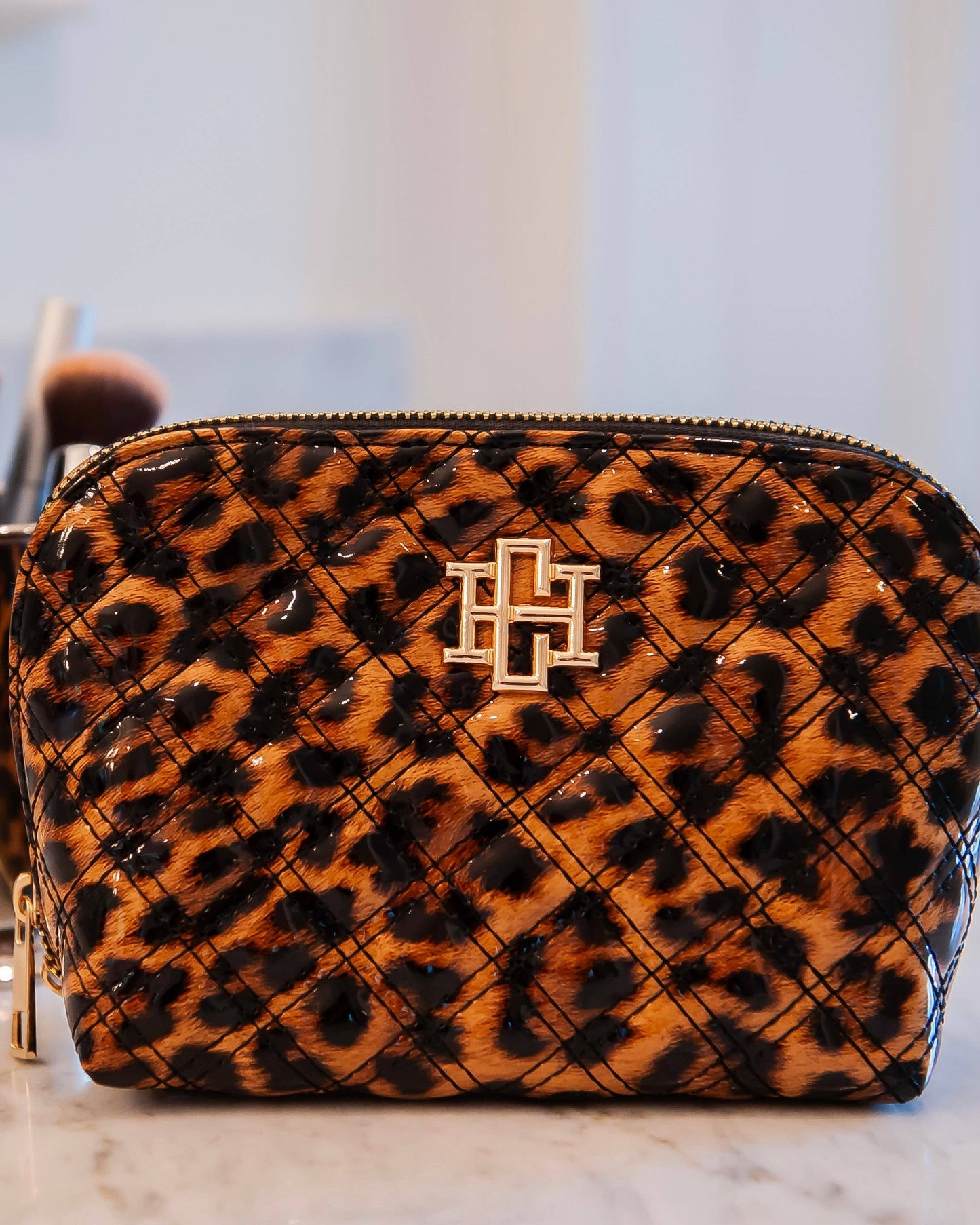 Caroline Hill Capri Leopard Patent Large Cosmetic Travel Pouch