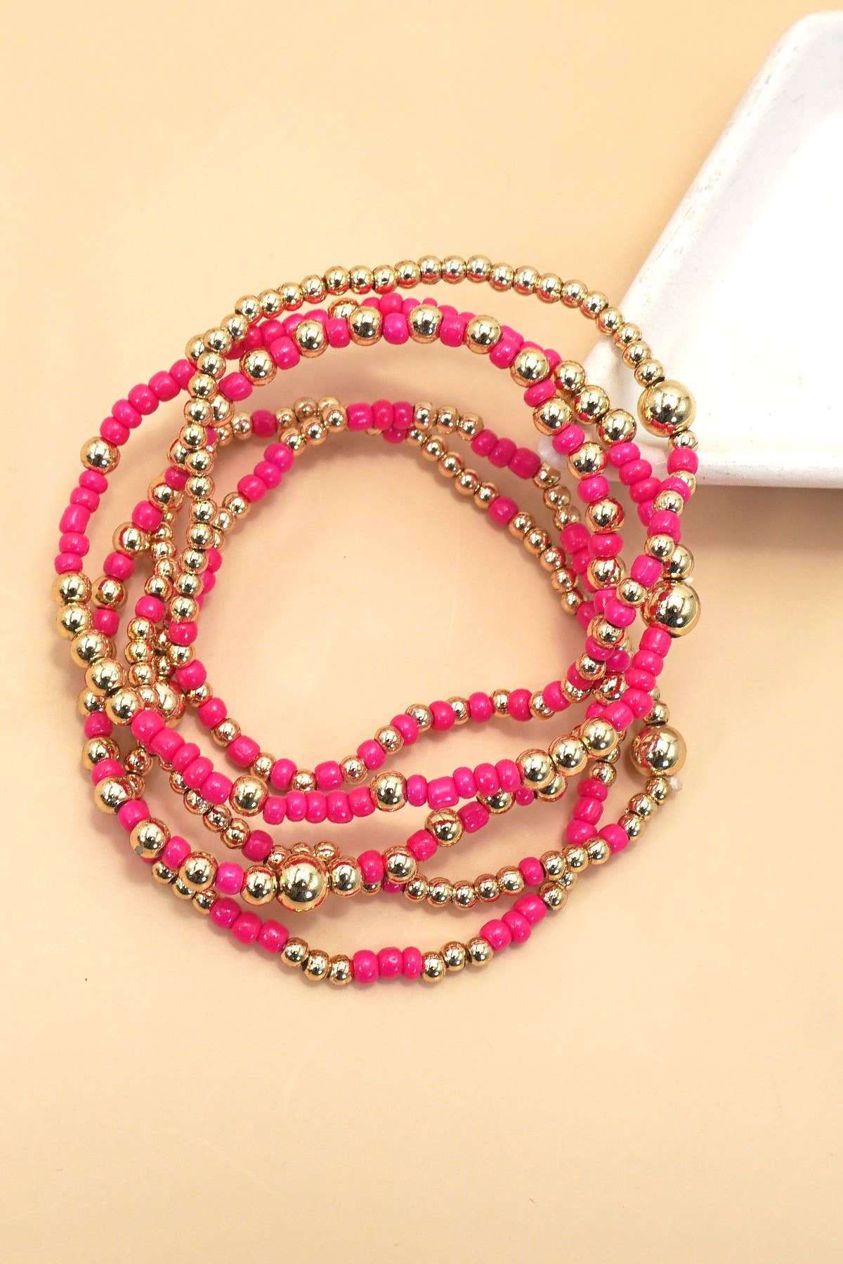 MULTI LAYER BALL CHAIN BEADED BRACELET | OFF WHITE