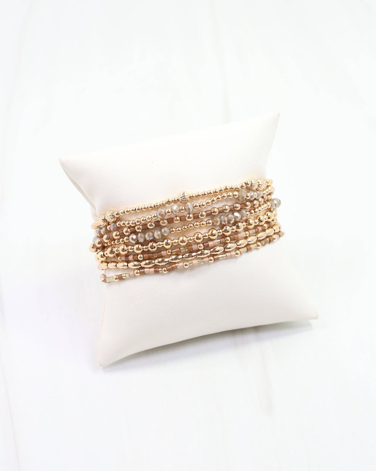 Caroline Hill Gabriela Natural & Gold Beaded Bracelet Stack