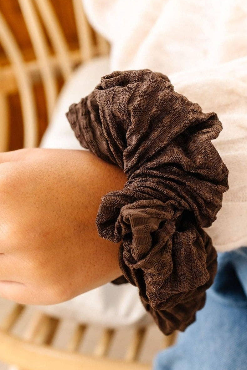 Andi Espresso Brown Textured Jumbo Hair Scrunchie
