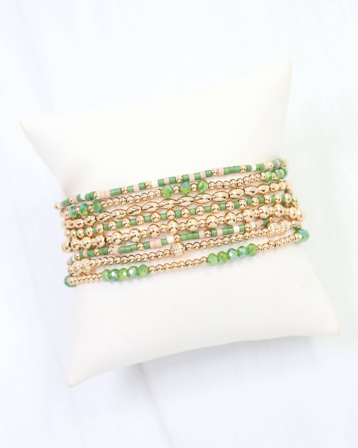 Caroline Hill Gabriela Green & Gold Beaded Bracelet Stack Set of 8