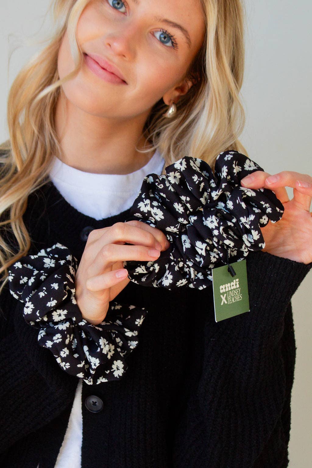 Andi Onyx Black & White Floral Jumbo Scrunchie