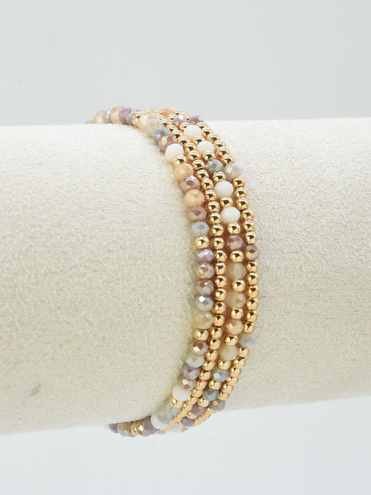 Neutral Multicolor & Gold Beaded Stretch Bracelet Stack Set of 4