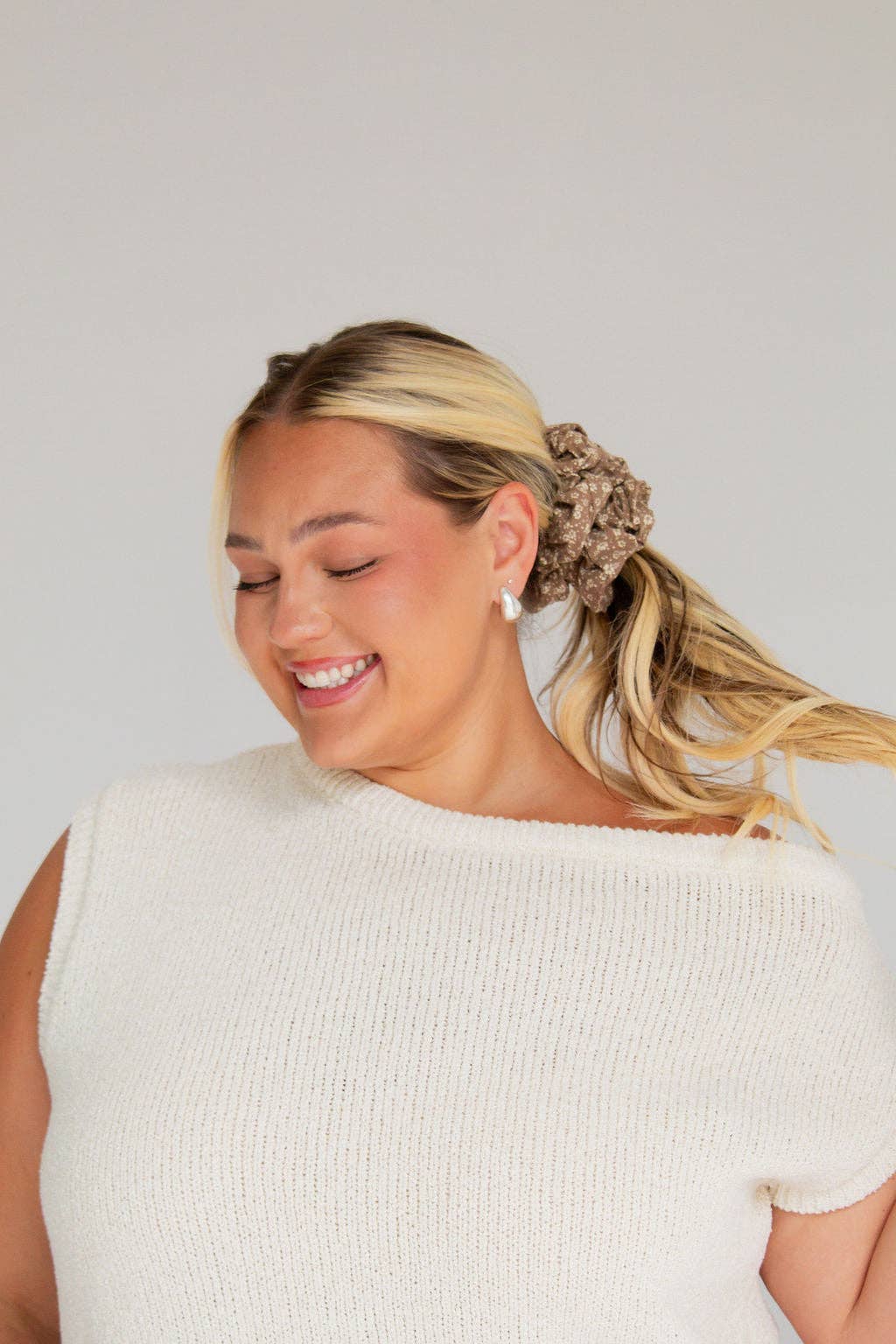 Andi Neutral Tan Floral Jumbo Scrunchie