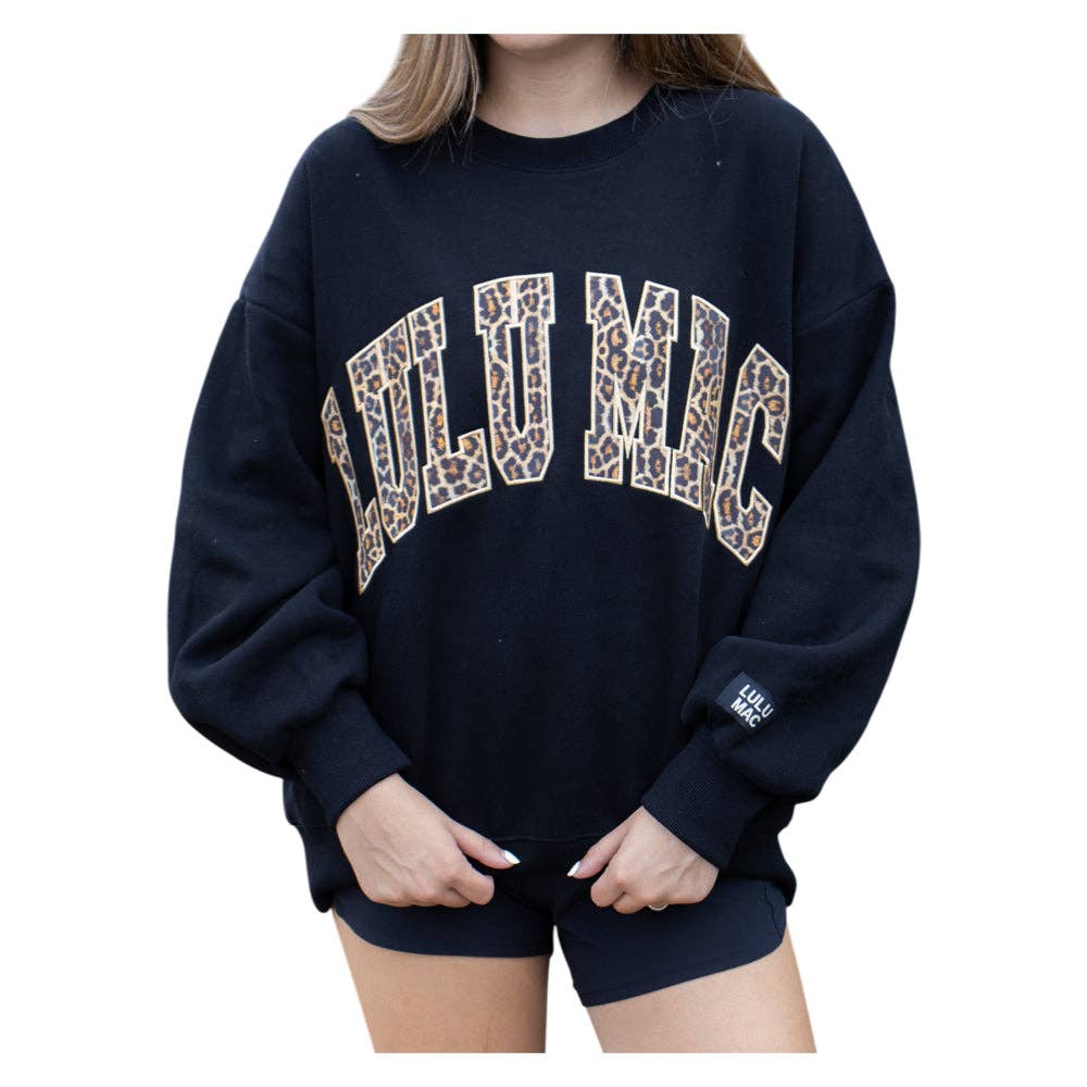 Lulu Mac Black Leopard Logo Graphic Sweatshirt Large