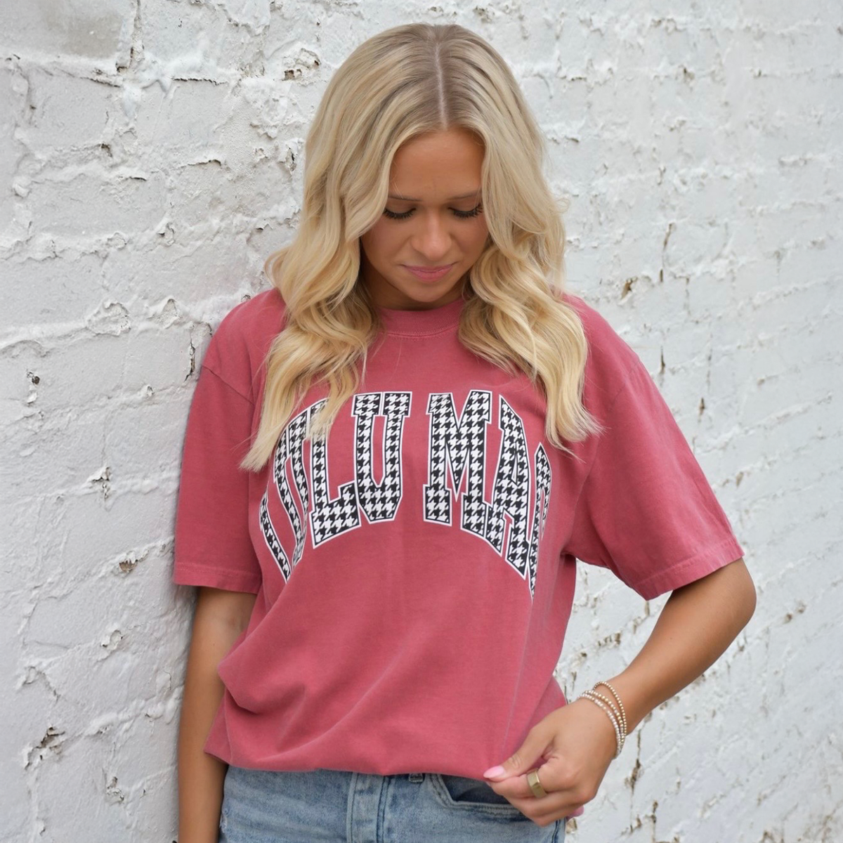 Lulu Mac Crimson Houndstooth Comfort Colors T Shirt XL