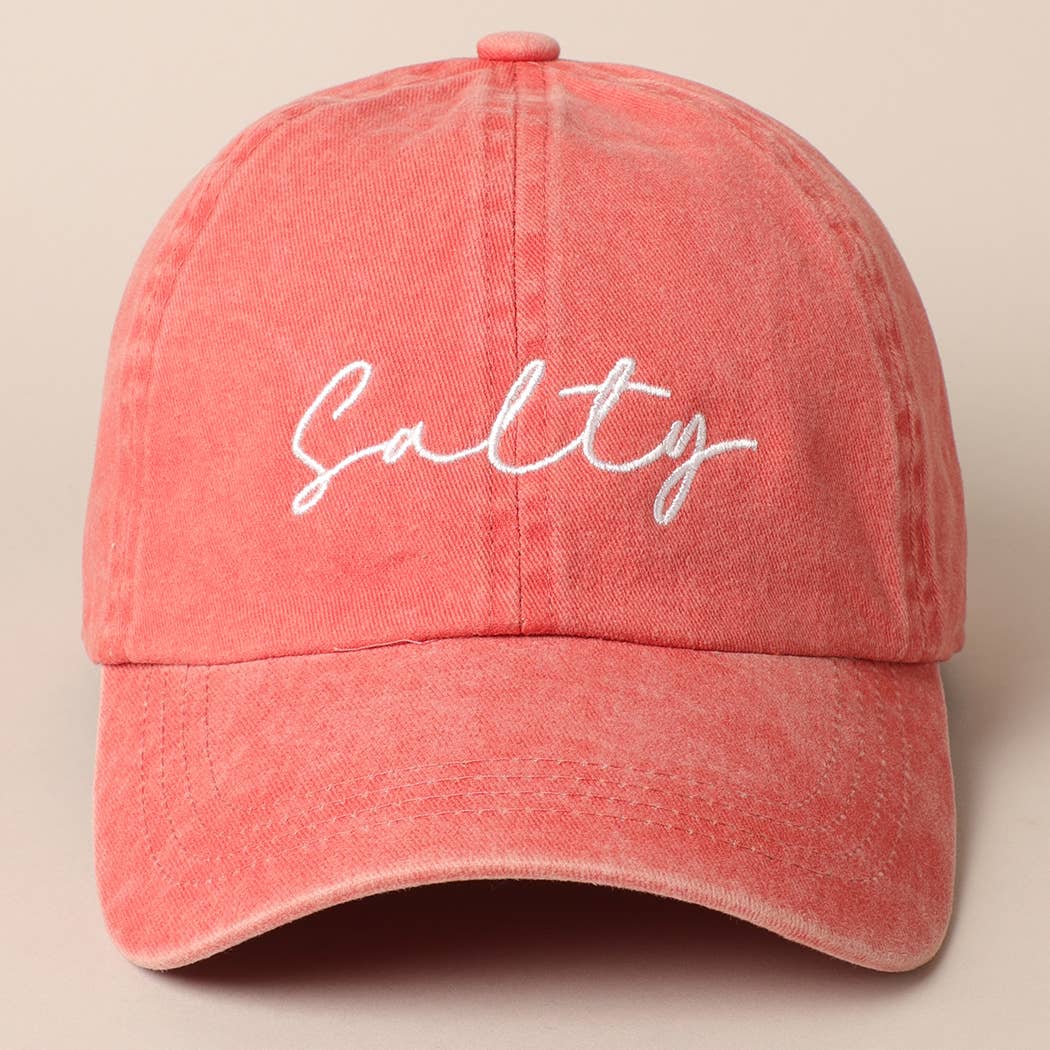 Salty Lettering Embroidery Baseball Cap- Hot Pink