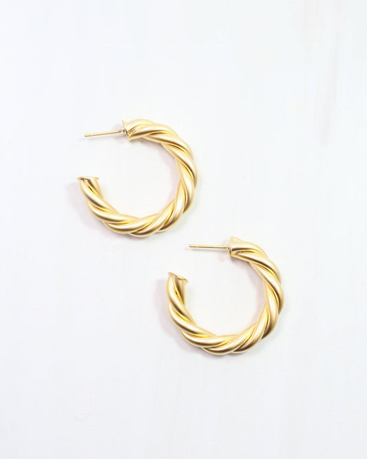 Caroline Hill Joshamee Twisted Matte Gold Hoop Earrings