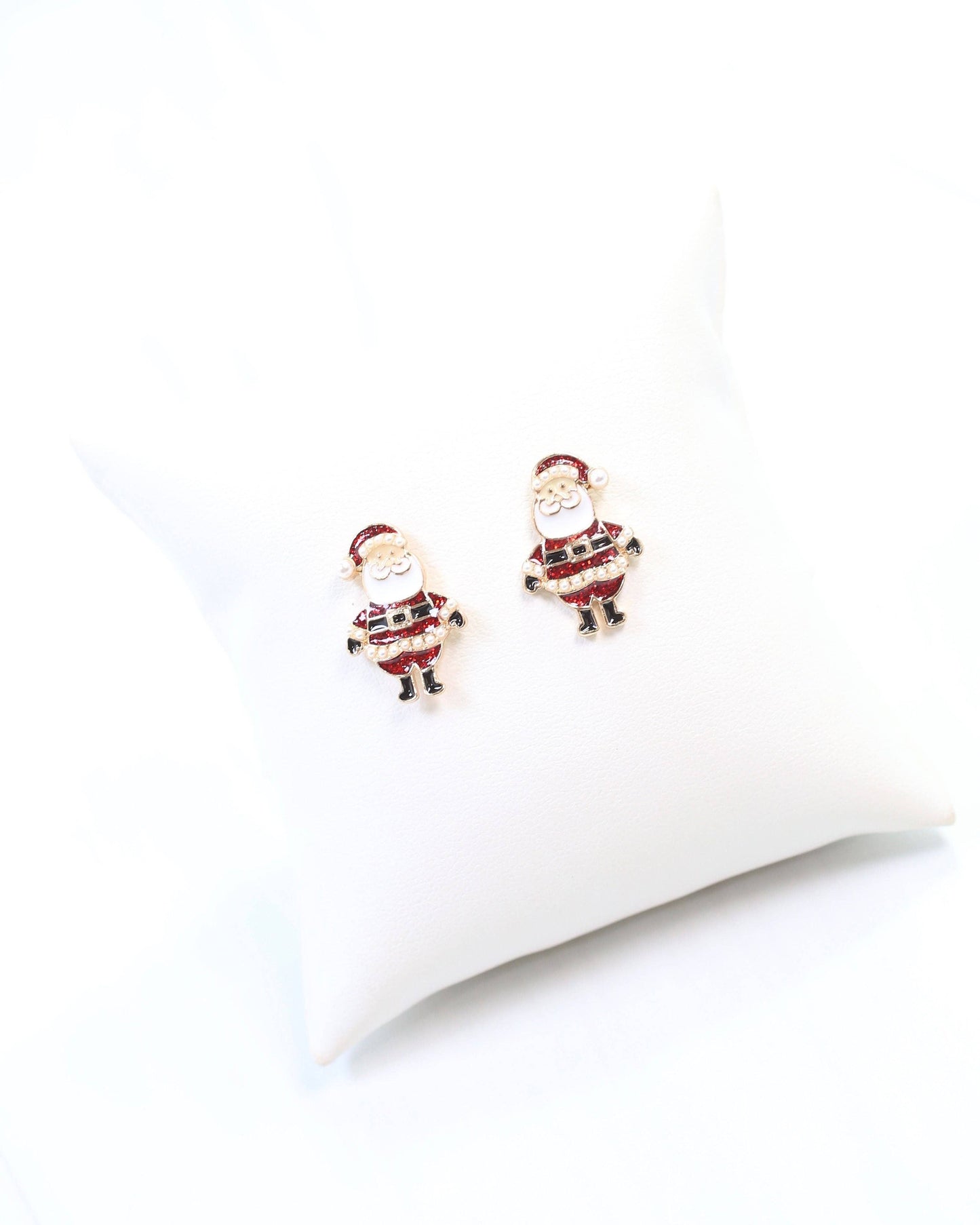 Caroline Hill Cheery Santa Stud Earrings Red Glitter Christmas