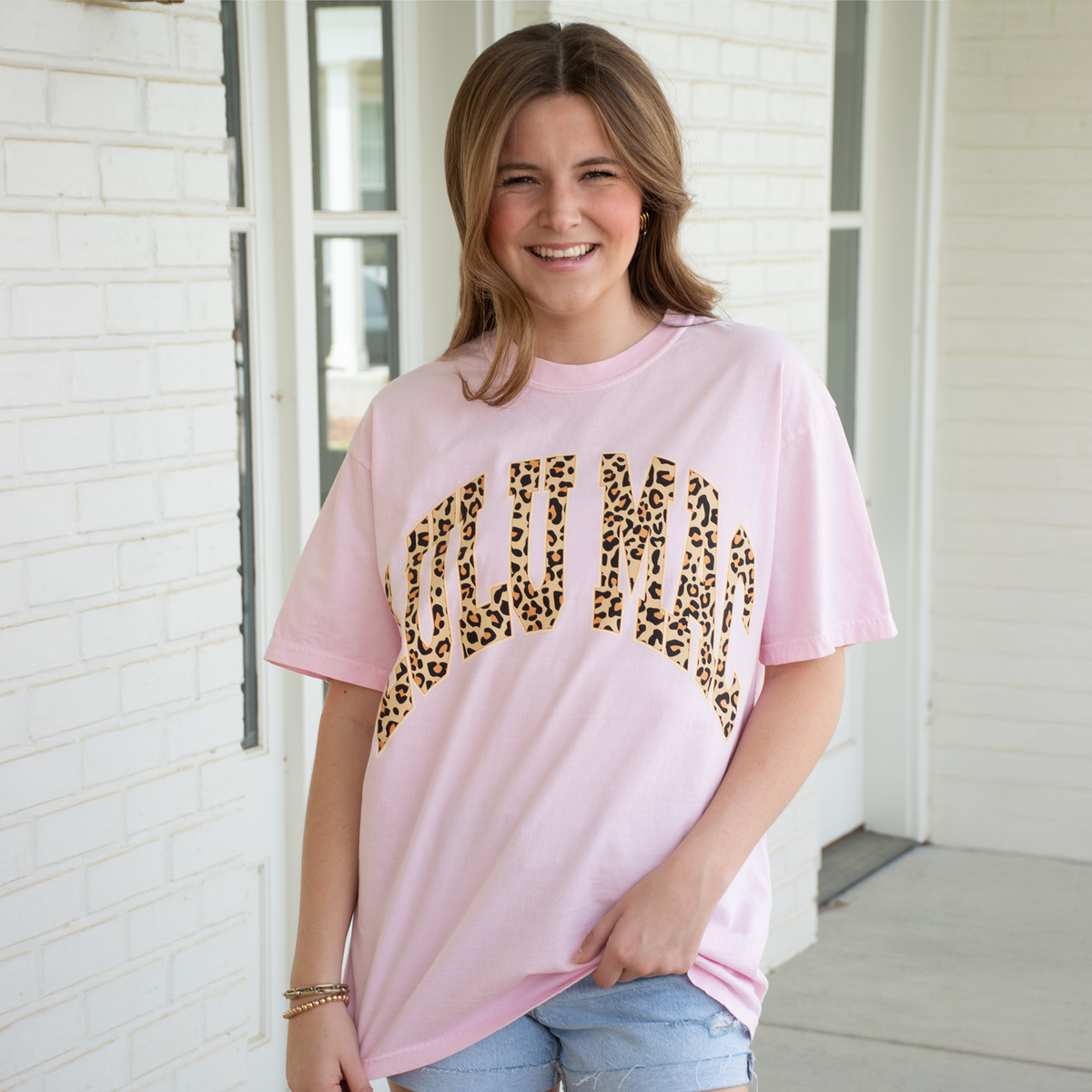 Lulu Mac Blossom Pink Leopard Logo Comfort Colors T Shirt Large