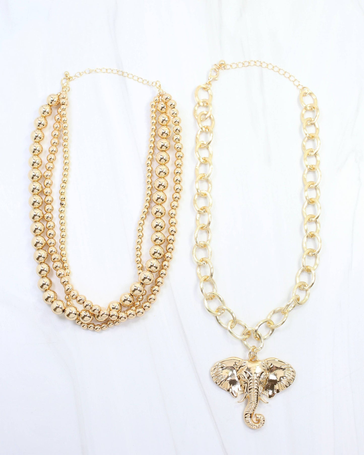 Caroline Hill Bree Beaded Layered Elephant Necklace Gold