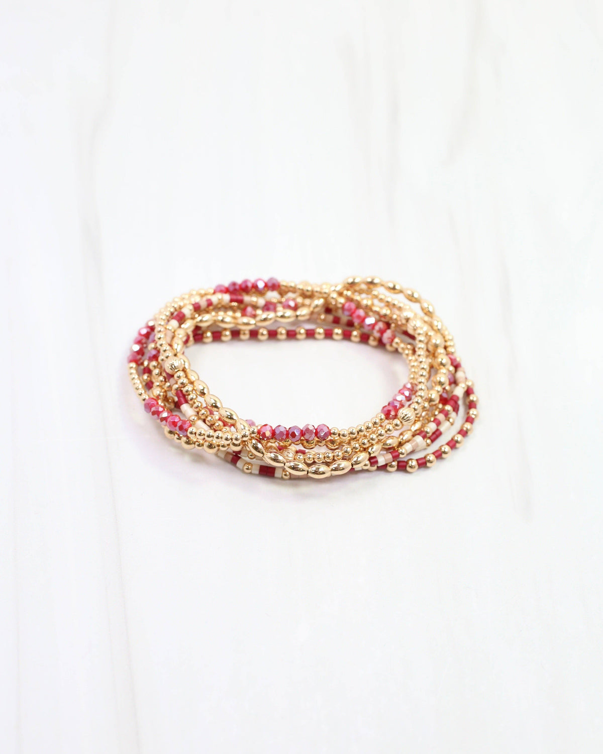 Caroline Hill Gabriela Garnet & Gold Beaded Bracelet Stack Set of 8