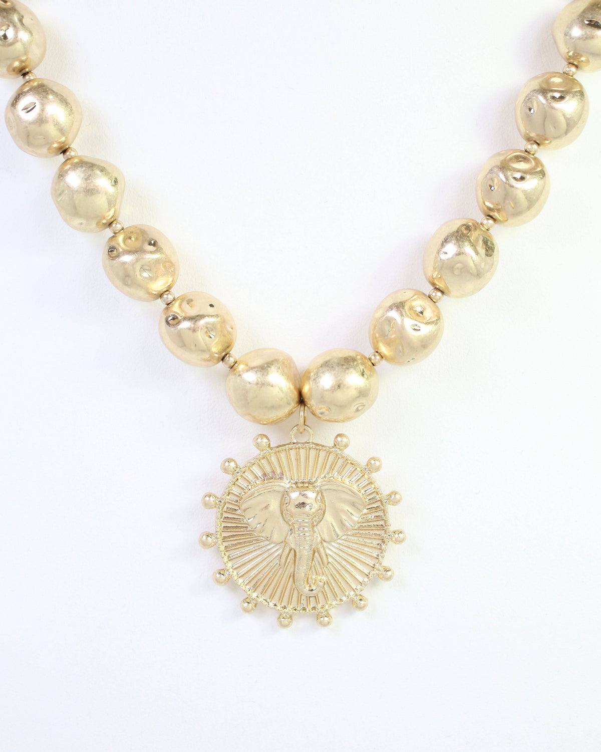 Caroline Hill Carmen Worn Gold Beaded Coin Pendant Necklace