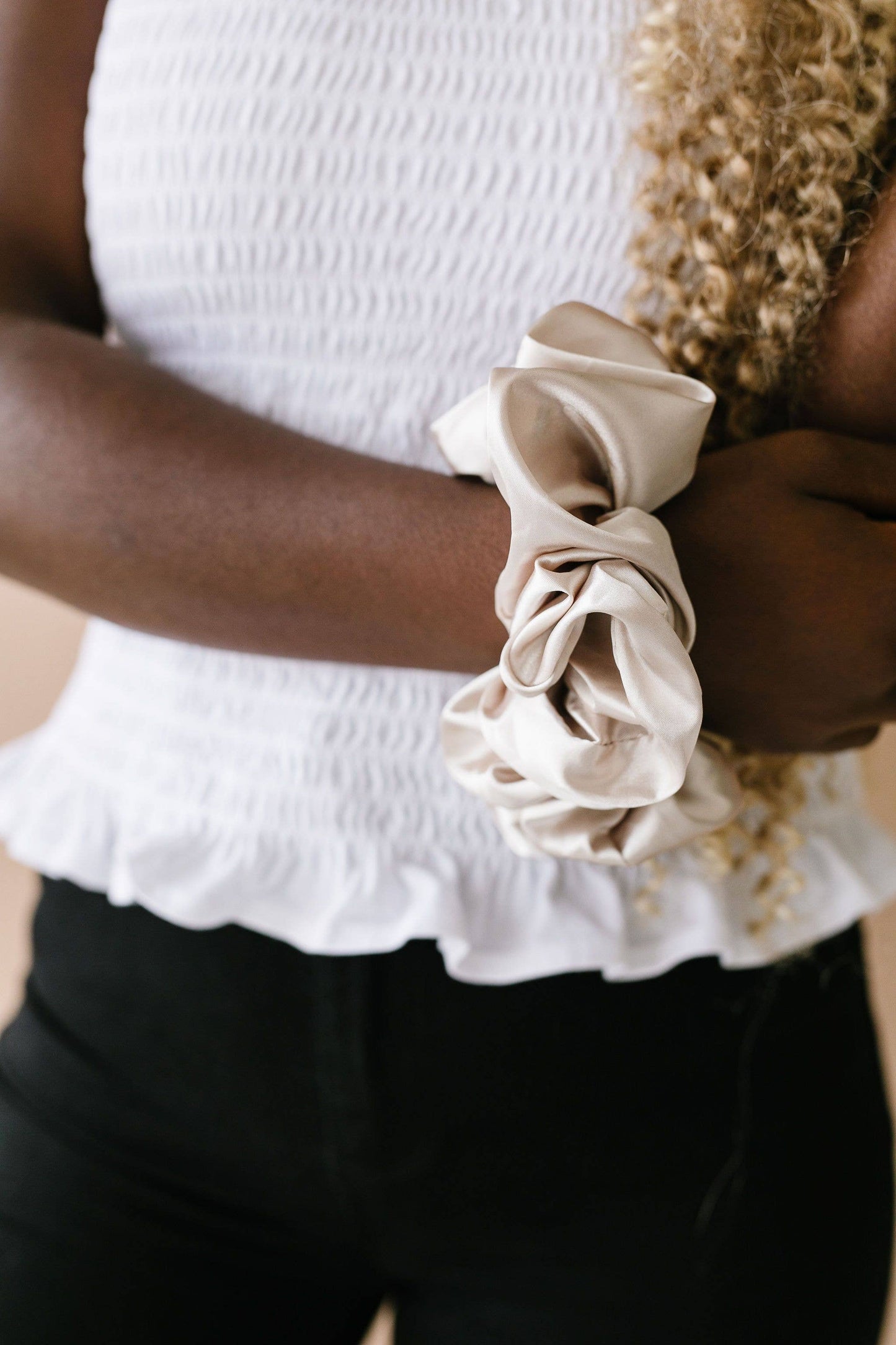 Andi Latte Satin Jumbo Hair Scrunchie
