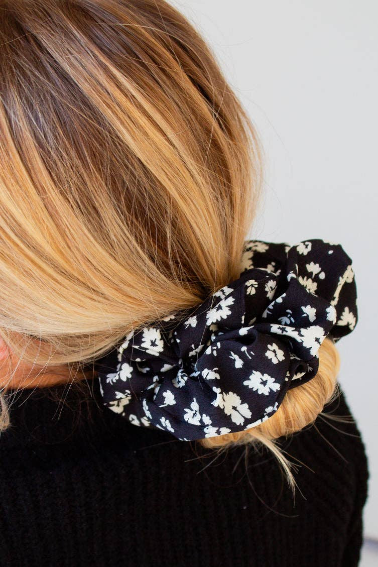 Andi Onyx Black & White Floral Jumbo Scrunchie